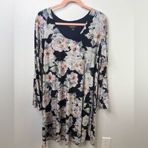Karen Kane 1X Scoop Neck Long Sleeve Floral Dress